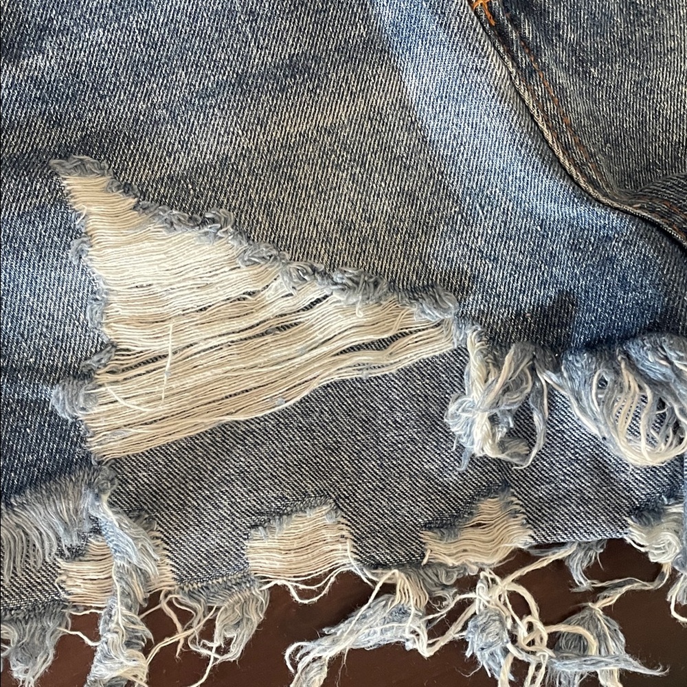 Impressions Light Blue Ripped Jean Shorts - Picture 7 of 11